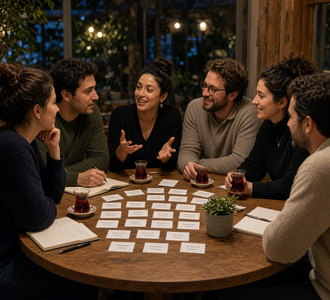 Evening conversation table at Talk Bench