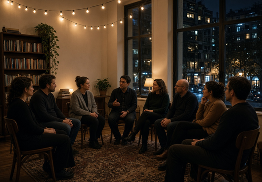 Evening conversation circle at Talk Bench